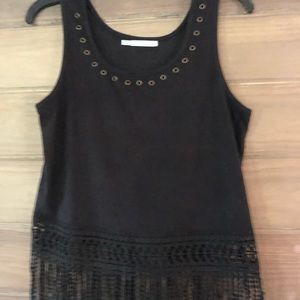 Black suede maurices tank top with fringe